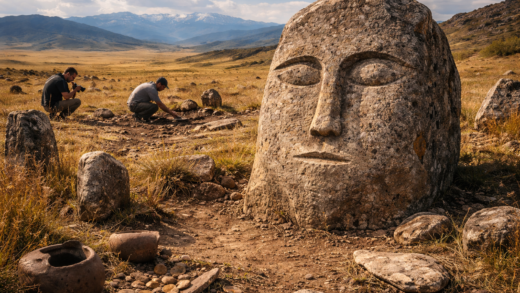 Penemuan Wajah Batu Kuno di Kazakhstan